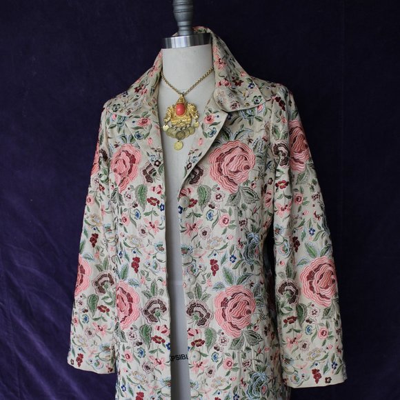 Johnny Was Biya JWLA Silk floral rose Embroidered duster princess coat Jacket S - Picture 7 of 11